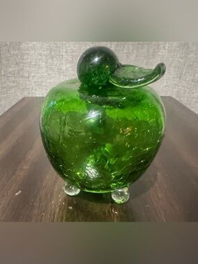 Green Hand-Blown Glass Apple Decorative Accent